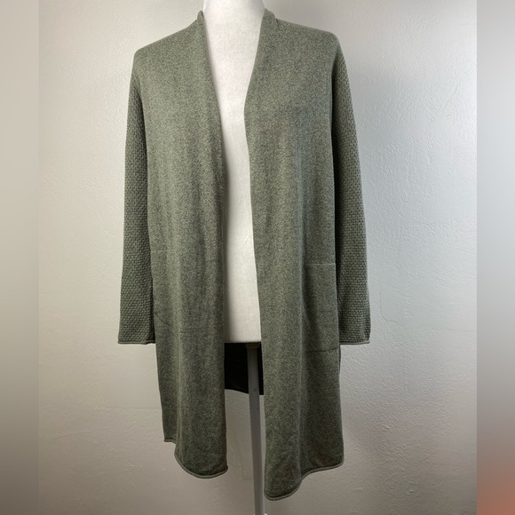 Nic + Zoe Knit Open Front Long Sleeve Green Cardigan Sweater Size Small Pockets - Picture 11 of 11